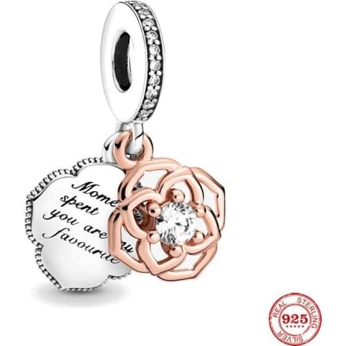 New Original European Mothers Day Gift Mom Rose Dangle Fit European Pandora Charms Bracelet Bangles Jewelry P362