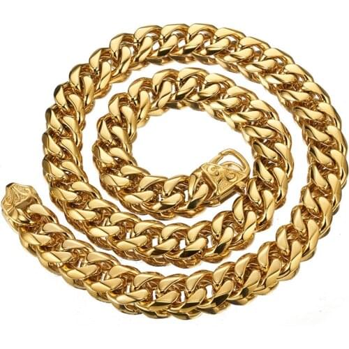 12/15mm 7-40inch Handmade Stainless Steel Link Charming Gold Cuban Curb Chain Mens Womens Necklace Or Bracelet Jewelry Xmas Gift