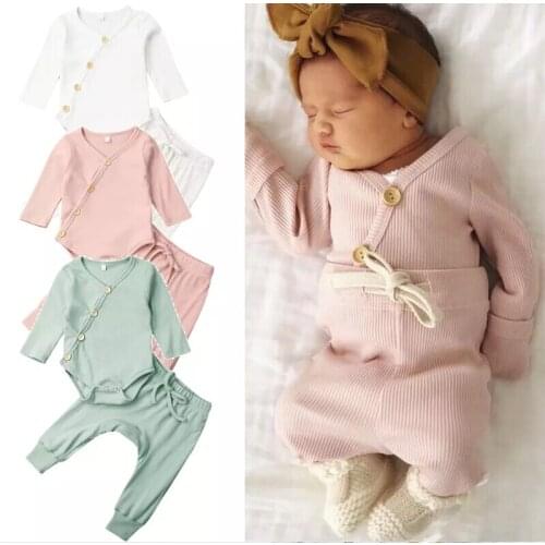 Infant Baby Boy Girl Warm Soft Button Tops+Pants Autumn Outfits Pajamas Pjs Set Sleepwear Clothes