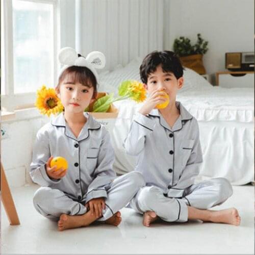 Full Sleeve Stain Pajamas Sets for Boys Baby Girls Teens Sleepwears Autumn Milk Silk Pyjamas Suits Children Kids Clothing Set