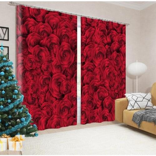 Custom size 3D Red Rose Windows Curtains for Living Room Bedroom Kitchen Curtains Drapes Window Treatments Middle Cut Dropship