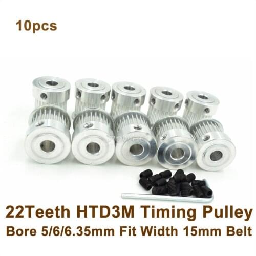 POWGE 10pcs 22 Teeth 3M Timing Belt Pulley Bore 5/6/6.35mm Fit W=15mm 3M Timing Belt 22T 22Teeth HTD3M Pulley CNC Machines
