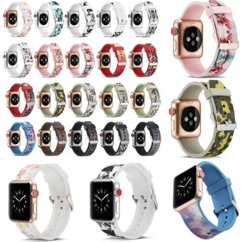 Silicone Strap for Apple Watch 5 4 3 2 1 for Iwatch 44/42/40/38mm Flower Starry Camo Cartoon Printed Wistband Bracelet Loop