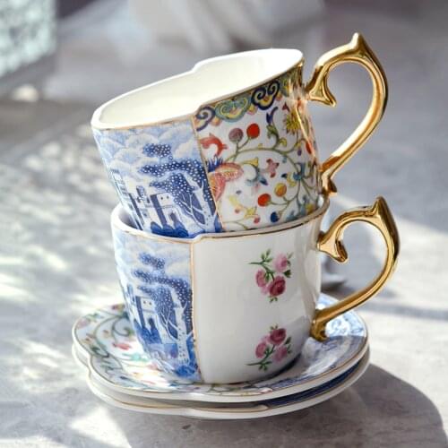 Seletti European Gold Painting Retro Luxury Cup and Saucer Personality Funny Coffee Set Afternoon White Ceramic Tea Cup tiki