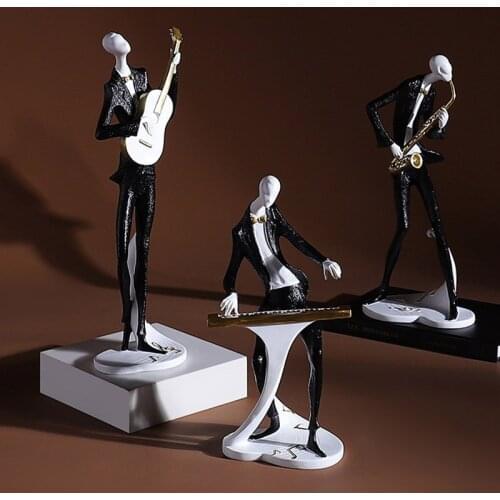 Nordic Ins Musician Band Violin Singing Statue Black Statuette Musical Instrument Desk Decoration Home Decoration Crafts Gifts