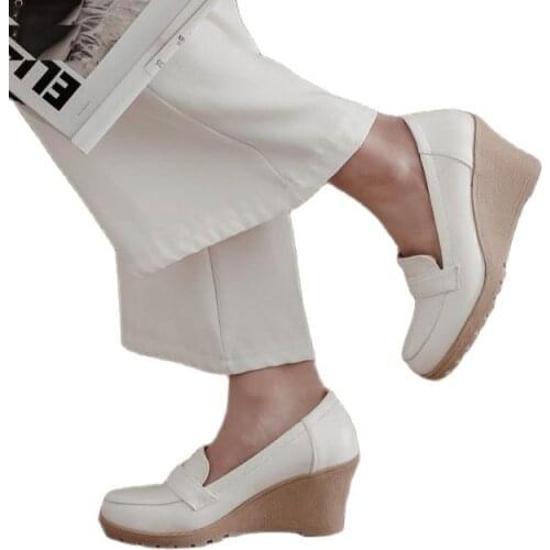 LIHUAMAO Fashion wedges heel shoes women slip on round toe ladies high heel pumps work party comfortable casual shoes slingback