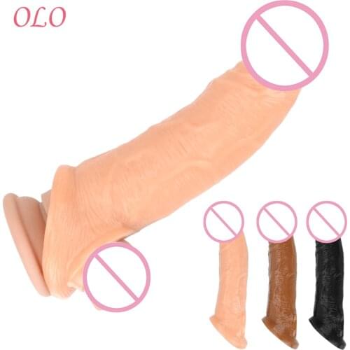 OLO Penis Sleeve Extender Sex Toys For Men Male Gay Toy Extention Sheath Delay Realistic Penis Condom Enlargement Cock Enlarger