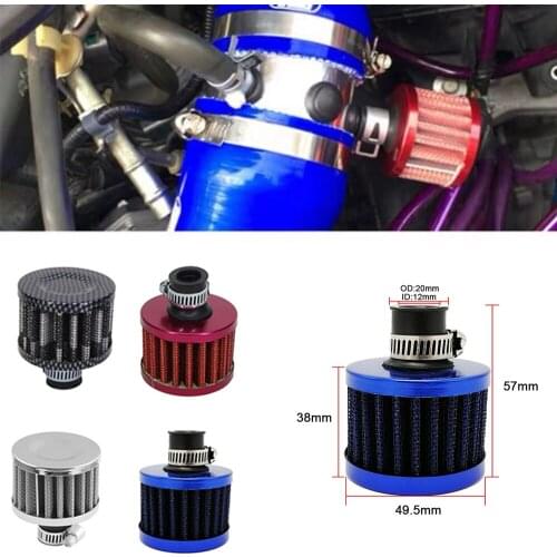 Universal 12mm Car Air Filter Clip-On Auto Round Conical Cold Intake Crank Case Turbo Vent Breathe Mini Air Filter Box