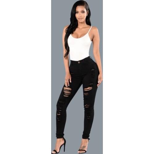 Women Fashion Jeans Multicolor Sexy&Club Brazilian Style High Waist Ripped Hole Full Length Washed Denim Pencil Pants C3097