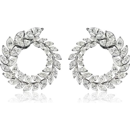 EDI Laurel Flower Stud Earrings Real 10k White Gold 4.1cttw Marquise Cut Lab Grown Diamond Moissanites Earrings For Women