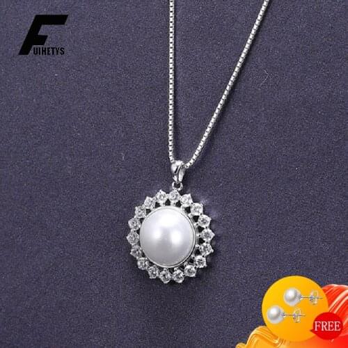 Fashion Necklace 925 Silver Jewelry with 10mm Pearl Zircon Gemstone Pendant for Women Wedding Engagement Accessories Wholesale