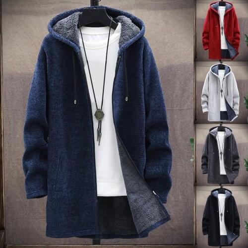 Winter Warm Jacket Men Coat Casual Coat Knitted Coat Autumn Winter Long Sleeve Plush Liner Sweater Zipper Knitted Coat Cardigan