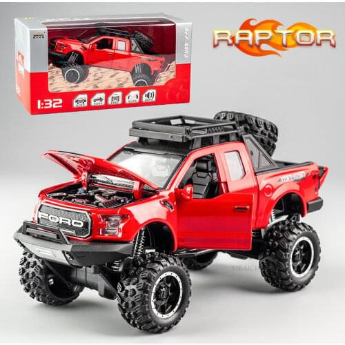 1/32 Ford Raptor F150 Pickup Truck Alloy Diecast Car Models With Sound Light Pull Back Big Wheel Car Toys For Childrens Gifts