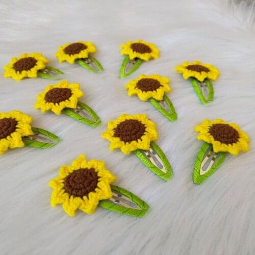 10pcs Retro Sunflower Hairpin Handmade Knitted Wool Sun Flower Snap Clip Button Hairpin Girl Cute Headdress Decoration