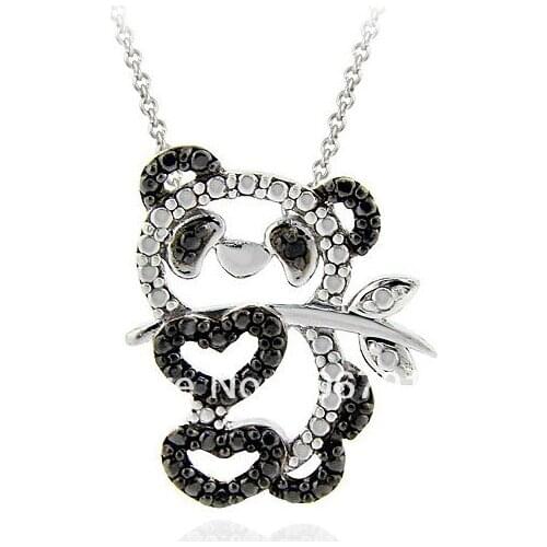30pcs a lot fashion design black and white crystal panda animal pendant necklace