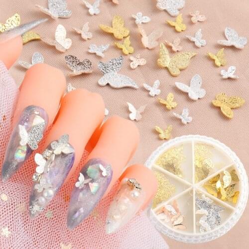 3D Alloy Rose Gold Butterfly Flake Nail Art Decoration Gold Silver Glitter Metal Hollow Stud Stereoscopic Sequin Nail Gem SA1628