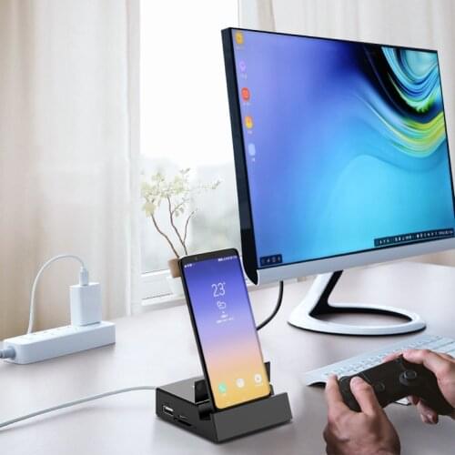 USB Type C HUB Docking Station 8 in 1 TF USB 2.0 Dock Station Phone Holder Type C To HDMI Converter Base For Samsung Galaxy S8