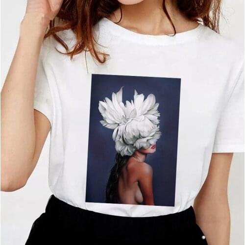 Summer tee shirt female Aesthetic Woman Flowers Print Women T-shirt fashion t shirt Round Neck Lady tshirt Short Sleeve Tshirt