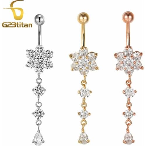 G23titan Crystal Belly Button Rings Bulk 16G Belly Rings Body Piercing Jewelry Summer Navel Bar High Quality