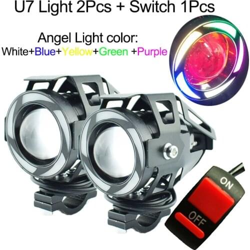 Huiermeimi 1Pair U7 LED Motorcycle Headlight 12V 125W fog lights Multicolor Fashion Motorbike Headlamp auxiliary driving lamp