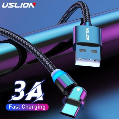 USLION 3A Fast Charging 180 Degree Roating Cable USB Type-c Data Wire For Xiaomi Samsung Mobile Phone usb-c Cord With LED