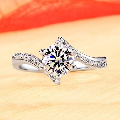 Elegant Female Round Zircon Stone Ring 100% Real 925 Sterling Silver Wedding Rings For Women Cute White Crystal Engagement Ring