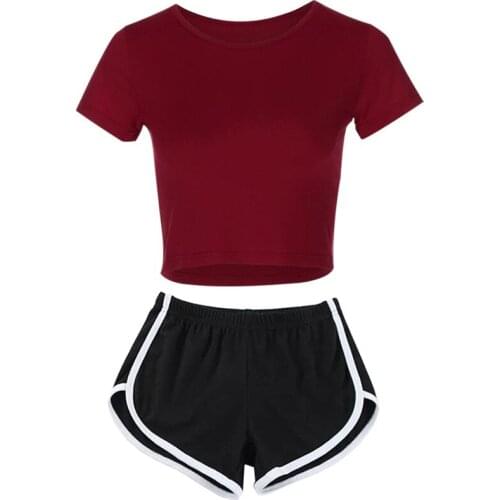 2021 Summer Womens T-shirt Suit Casual Simple Ladies Sports Fitness Suit Short-sleeved + Shorts Quick-drying 2-piece Sportswear