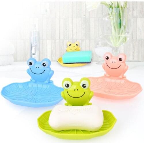 Cute Plastic Wall Mounted Frog Shaped Soap Dish Organizer with Sucker Kids Bathroom Shower Soap Holder Rack