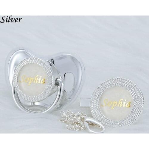 MIYOCAR Personalized any name silver no stones bling pacifier and pacifier clip BPA free dummy Luxury unique design pacifier PPG