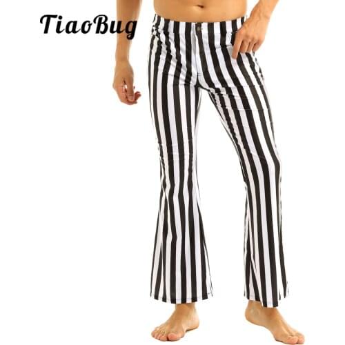 Fashion Mens 60s 70s Retro Striped Stretch Bell Bottom Flares Long Pants