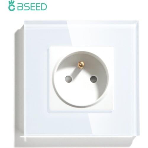 BSEED Single France Standard Wall Socket Crystal Mirror Glass Panel Electrical Outlet White Colors Home Improvement For France
