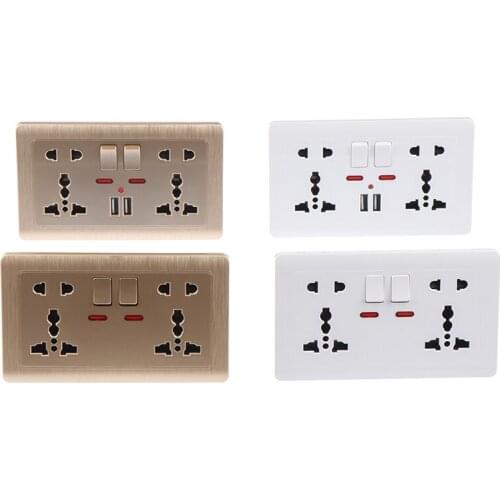 Wall Power Socket Universal 5 Hole 2.1A Dual USB Charger Port Socket