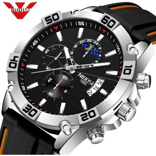 NIBOSI New Fashion Mens Watches Top Brand Luxury Silicone Sport Watch Men Quartz Date Clock Waterproof Wristwatch Chronograph
