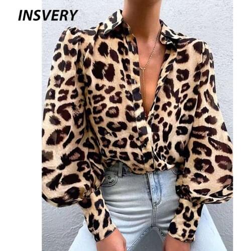New Women Shirts 2021 Spring Autumn Long Sleeve Leopard Print Blouse Shirt Women Elegant Office Lady Tops V Neck Button Shirts