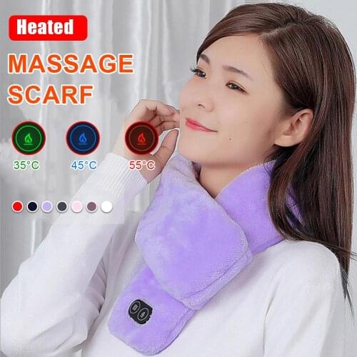 New Winter Heated Scarf Thick Warm Usb Smart Heating Vibration Massage Solid Color Scarf Plush Collar Scarves for Women Men