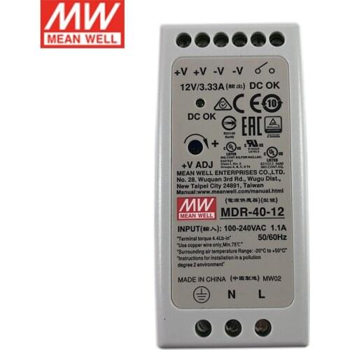 Original MEAN WELL MDR-40-12 40W 12V DIN Rail Switching Power Supply 110V/220VAC to 12V DC 3.33A Power Unit PSU SMPS Transformer