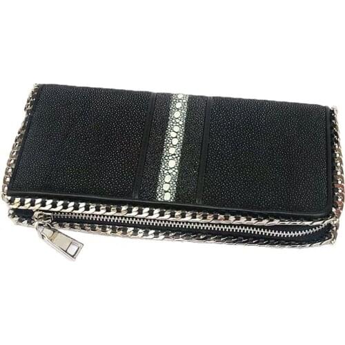 Authentic Real Stingray Skin Large Capacity Women Chic Wallet Genuine Exotic Leather Lady Phone Clutch Purse Female Card Holders