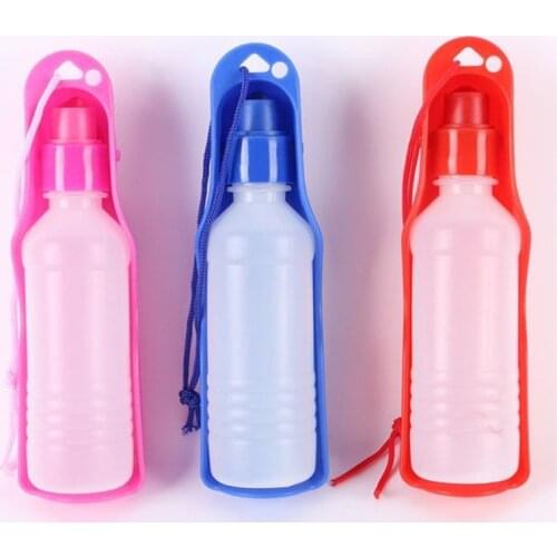 Transer Pet Dog Water Bottle 250ml 500ml Plastic Portable Water Bottle Pets Outdoor Travel Drinking Water Feeder Bowl