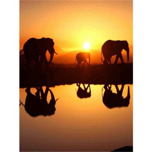 Landscape Elephant Animal DIY Embroidery Cross Stitch 11CT Kits Craft Needlework Set Cotton Thread Printed Canvas Wholesale