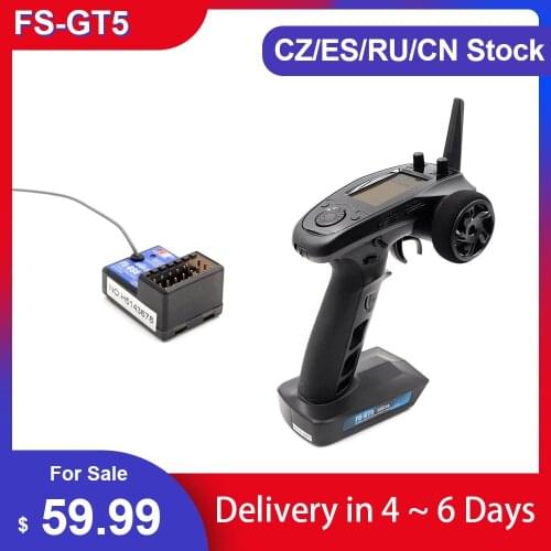 FlySky FS-GT5 2.4G 6CH AFHDS RC Transmitter with FS-BS6 Receiver ABS/F.SAFE/CRAWL Function Can Store 20 Models for RC Car Boat