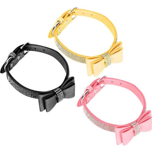 Adjustable Microfiber Double Bowknot Crystal Sparkle Rhinestone Cat Collar Pet Supply