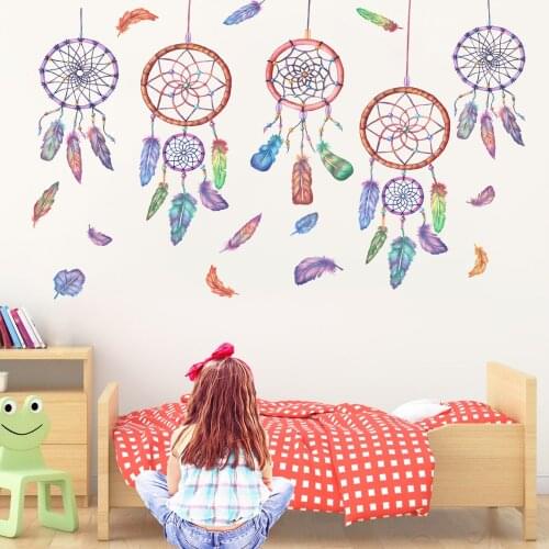 Romantic Dream Catcher Wall Stickers For Kids Room Wind chime feather Home Door Decor Living Room Wallpaper