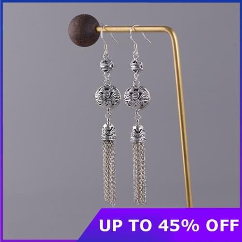 Long Peony Flower Earrings for Women Real 925 Sterling Silver Ethnic Earrings Ladies Femme Fashion Hollow Earrings Jewlery Gifts