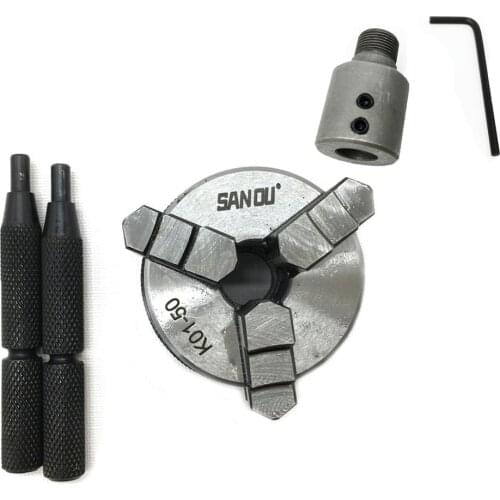 Sanou K01-50 Lathe Chuck 50mm 2" 3 Jaws Mini Manual Self-Centering 6 8 10 12 14mm M14 Inner Diameter Connector for CNC