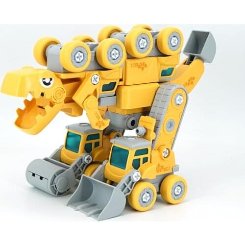 Assembly Engineering Vehicle Boys Disassembly and Assembly Cement Stirring Bulldozer Dinosaur Combination Robot Car Toy