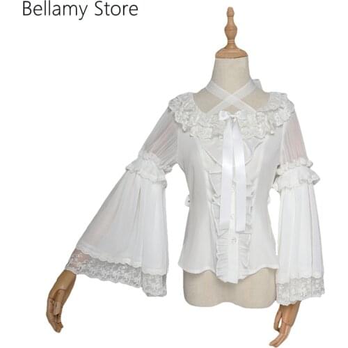 Made for you Customized gorgeous Lolita Gothic Lace bow Big sleeve shirt