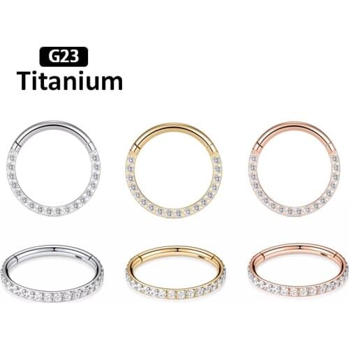 New G23 Titanium Zircon stone hight Segment Rings Open Small Septum Piercing Nose Earrings fashion body piercing jewelry 16G