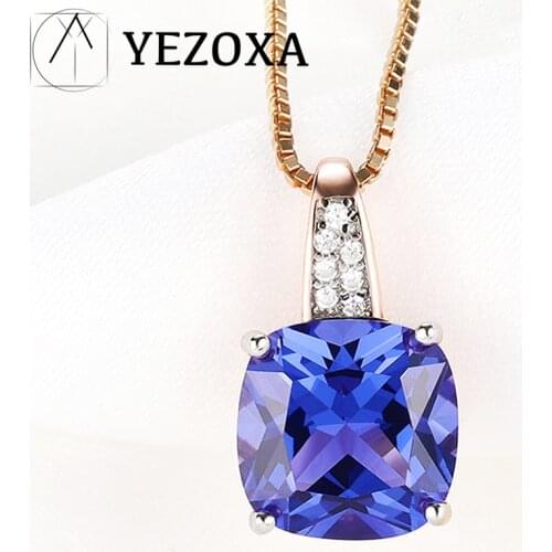 925 Sterling Silver Tanzanite Pendant For Women Gemstone Rose Gold Plating Cushion Charm Birthday Gifts Anniversary Fine Jewelry