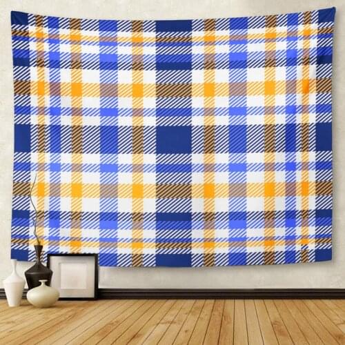 Tartan Plaid Pattern White Navy Blue Bright and Orange Tapestry Wall Hanging for Living Room Bedroom Dorm 50x60 inches