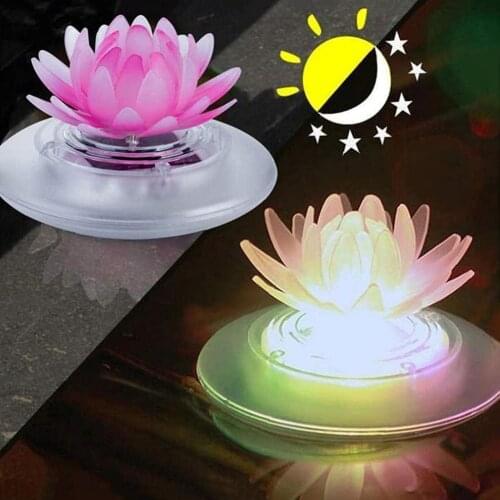 LED Solar Lotus Light Floating Colorful Lamp Waterproof Garden Pond Decor Flowers Leaf Lily Water Lantern Festival Decoration